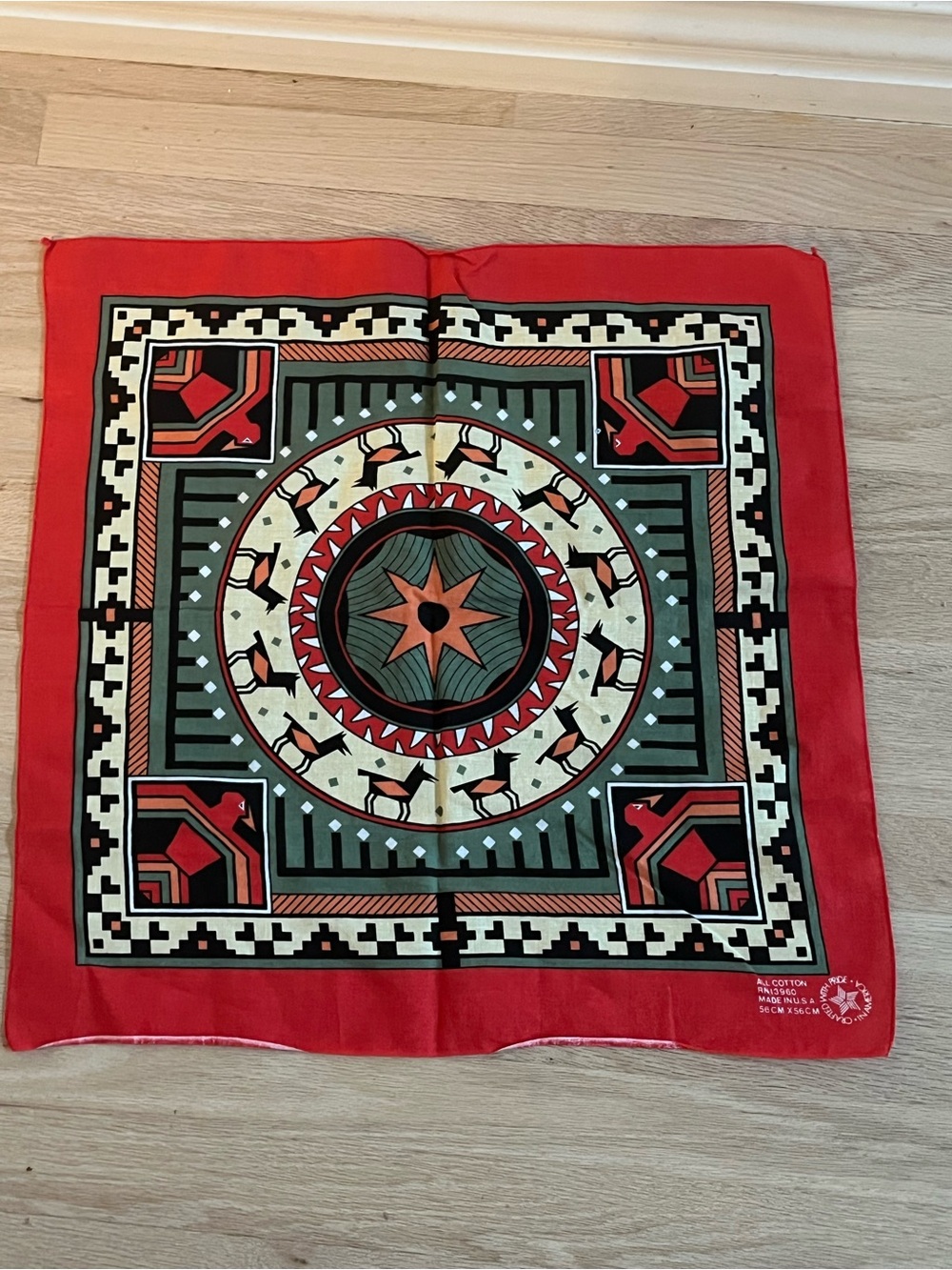 VTG 80s Wamcraft Southwestern Red Cotton Bandanna USA Made